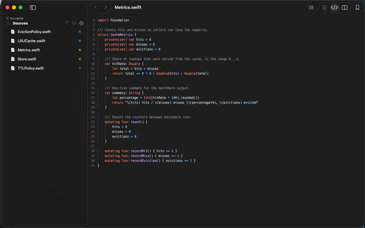 Sidebar showing git status badges for changed files in befold